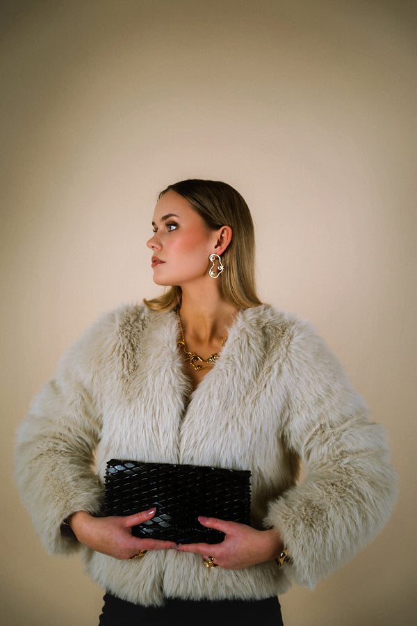 Dark brown wood clutch